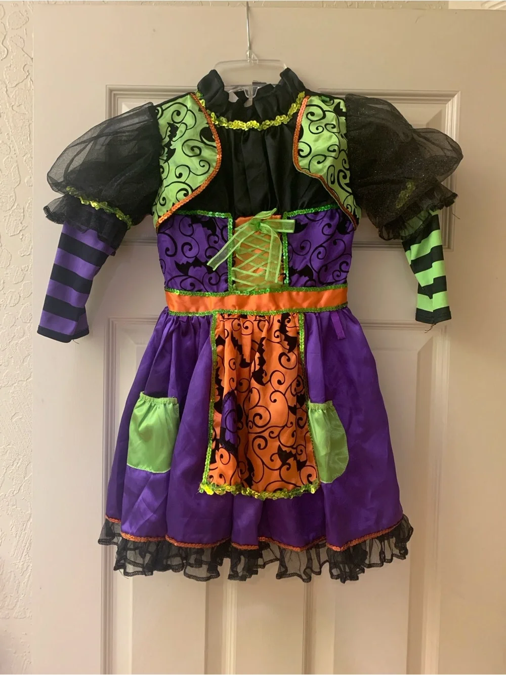 Girls Size 5-6 Purple Green Orange Halloween Witch Costume Dress